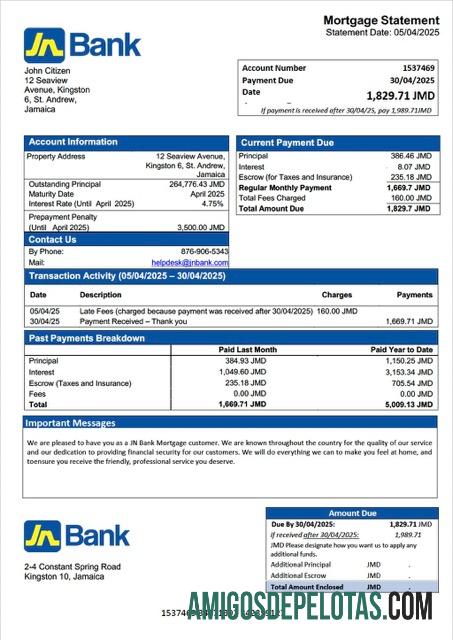 para download Modelo Word e PDF de declaração de hipoteca do Jamaica National Bank (JN Bank)